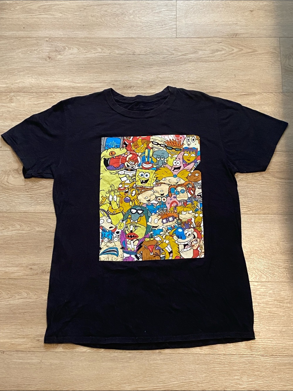 Nickelodeon Black Graphic T-Shirt with Multicolor Cartoon Collage